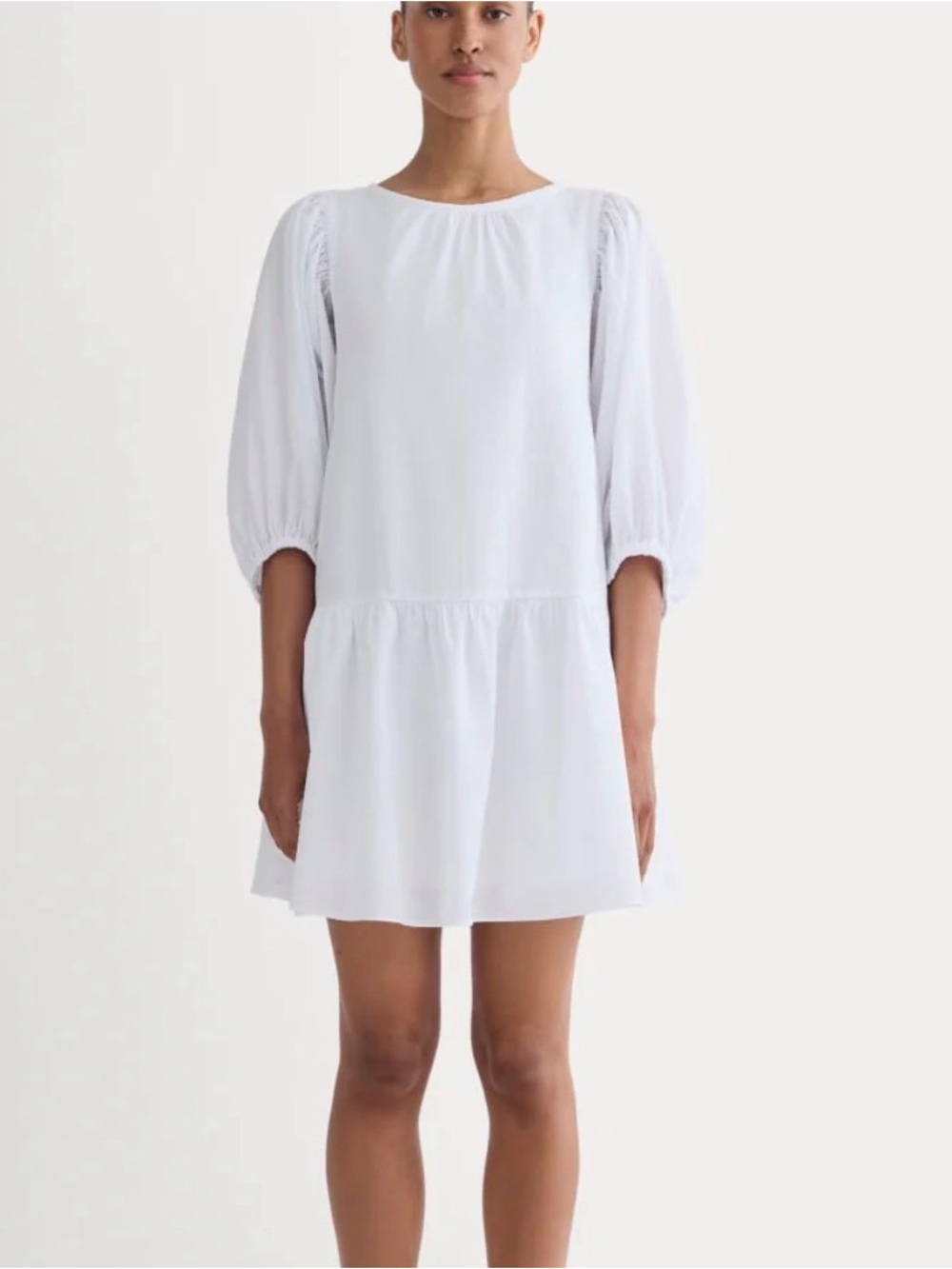 Everlane White Puff Sleeve Tiered Mini Dress